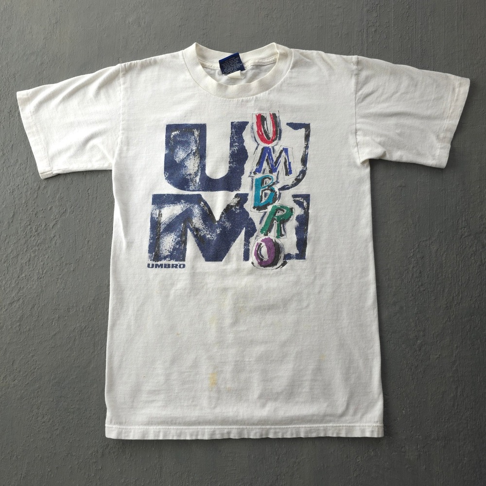 Vintage 90s Umbro White T-shirt Small Graphic Logo Soccer Sportswear